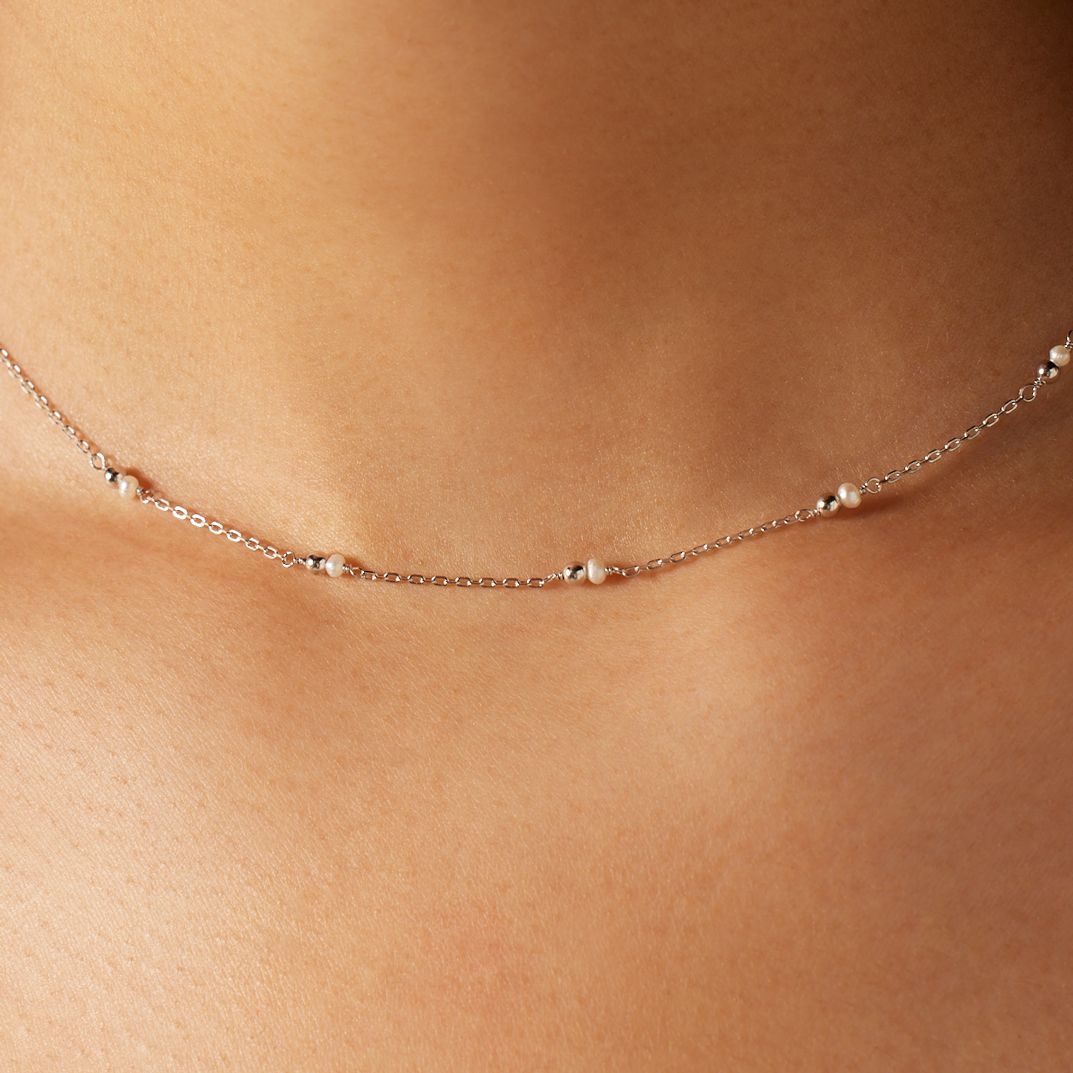 Halskette, 925 Silber, Süßwasserperlen