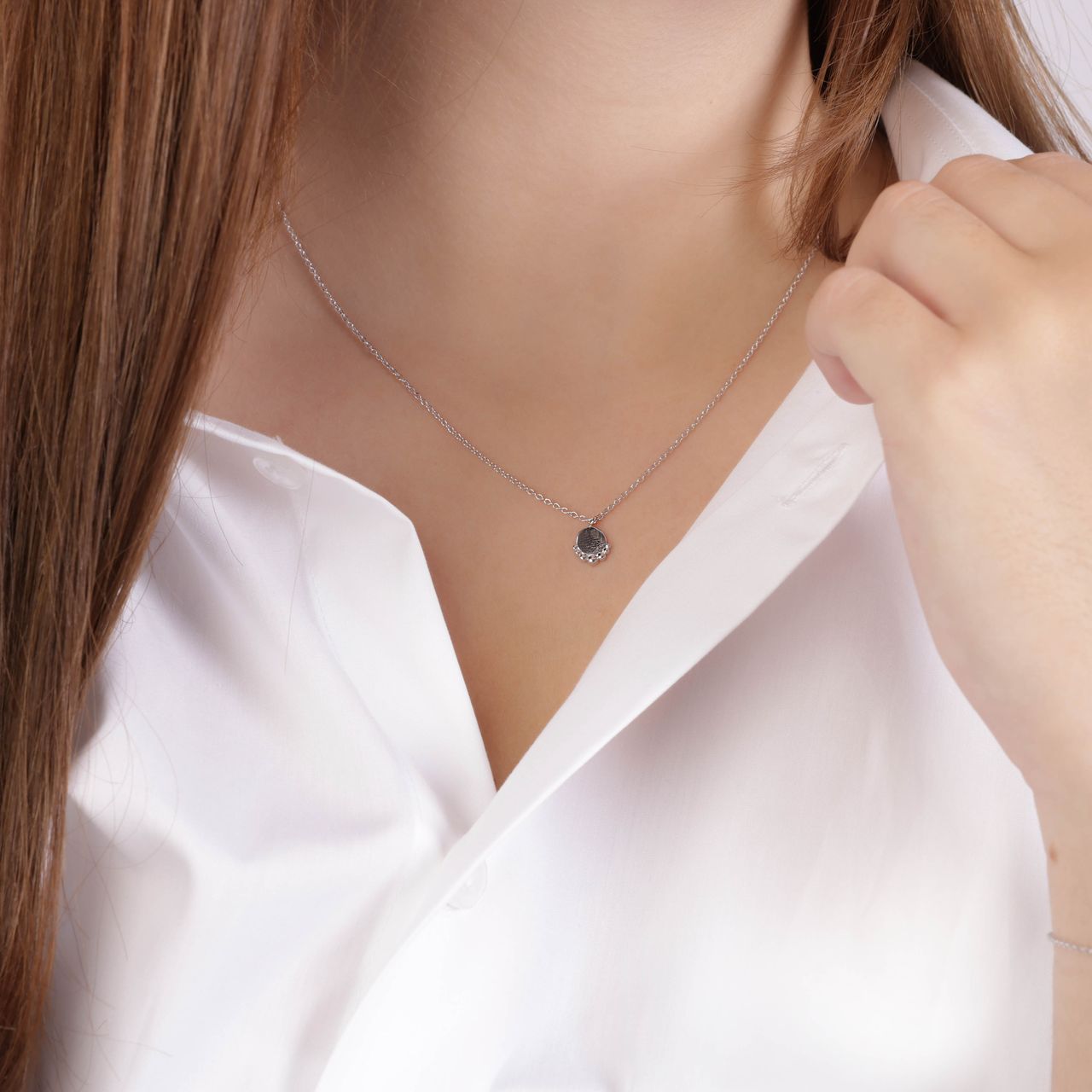 Halskette, 925 Silber, mit Anhänger, Plättchen, rund