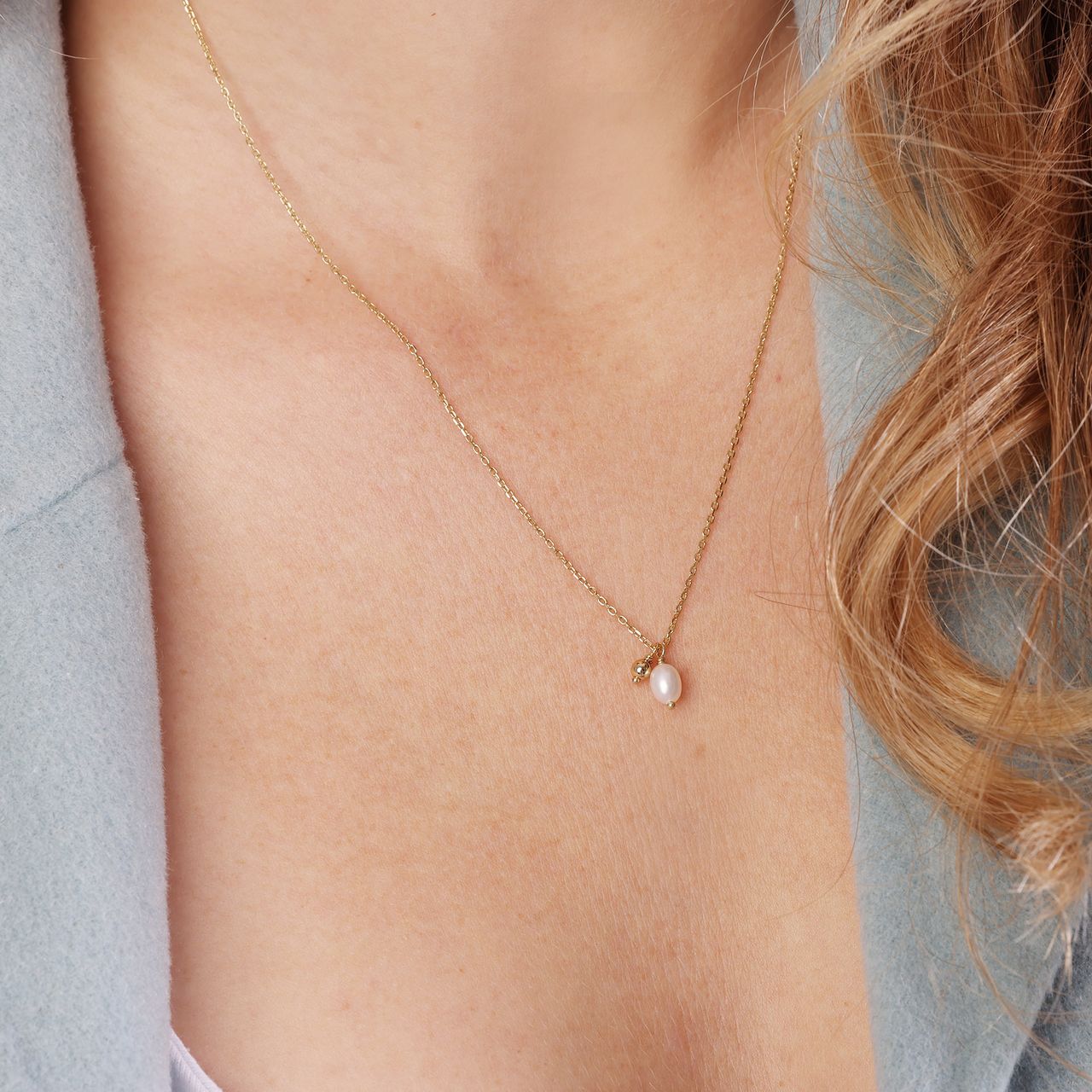 Zilveren goldplated parelketting voor dames