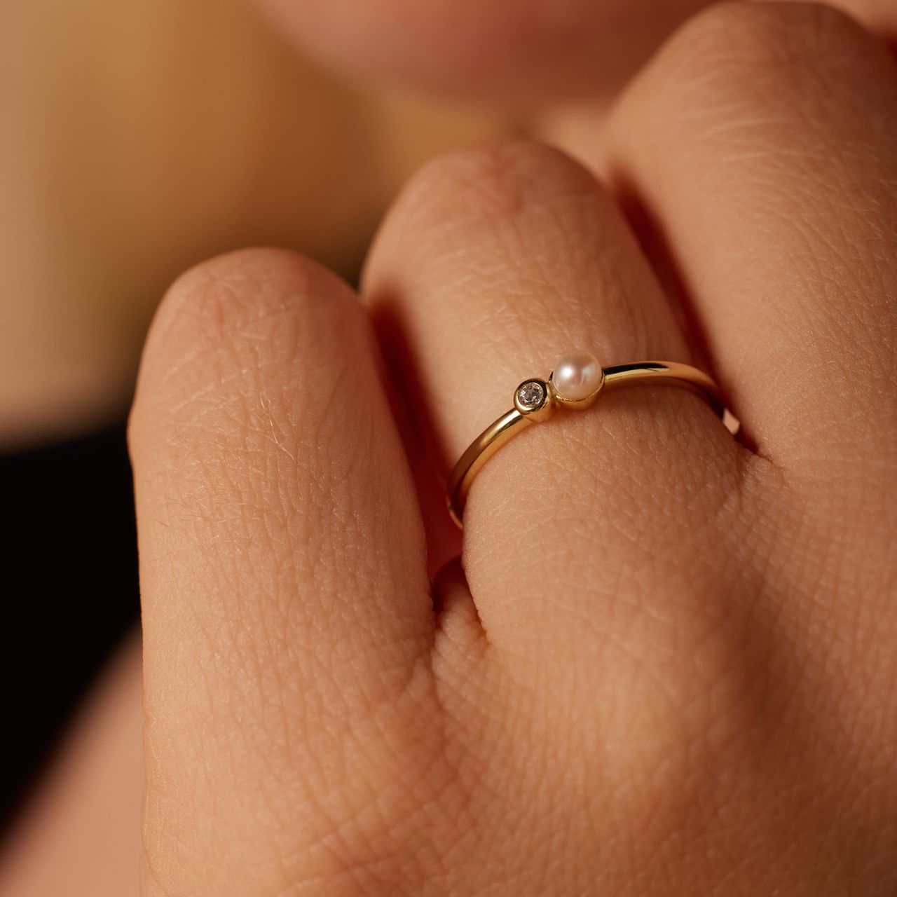 Zilveren goldplated ring met parel voor dames