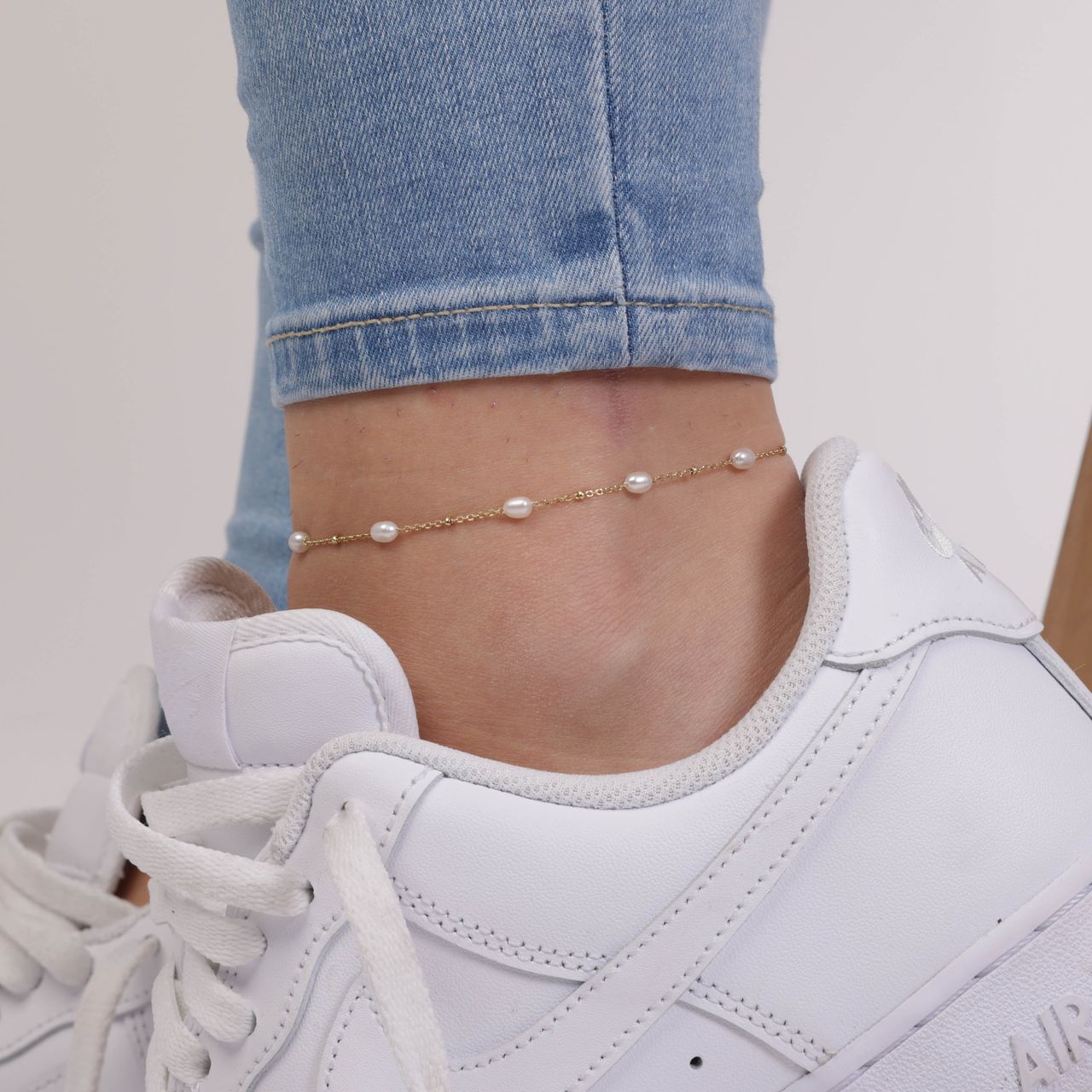 Zilveren goldplated enkelbandje met parel voor dames