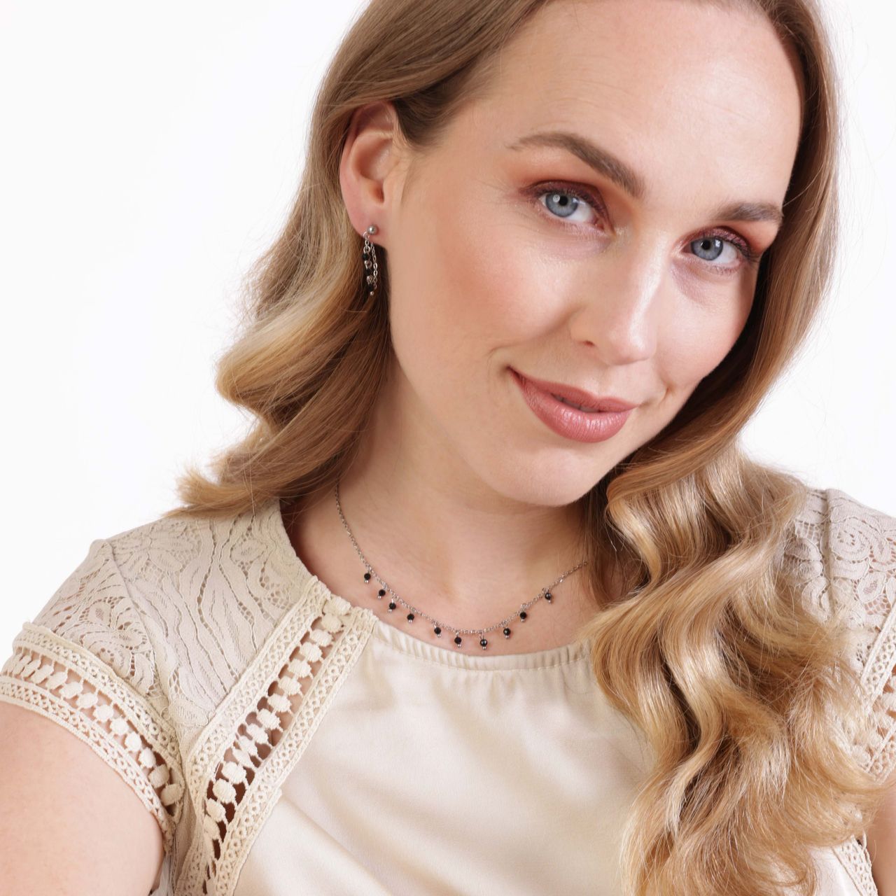 Stalen ketting met zwarte agaat