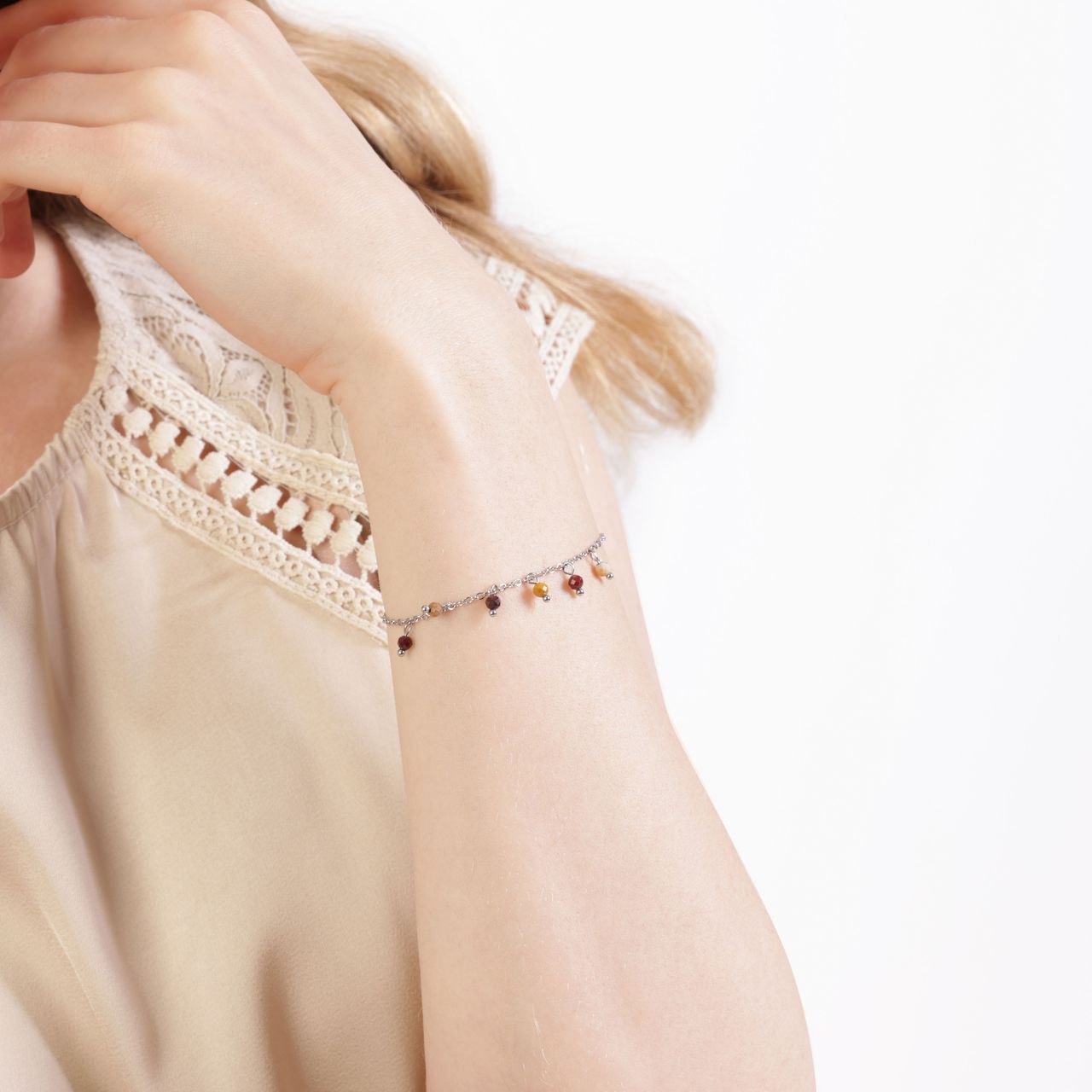 Armband, Edelstahl, mit Perlenanhängern