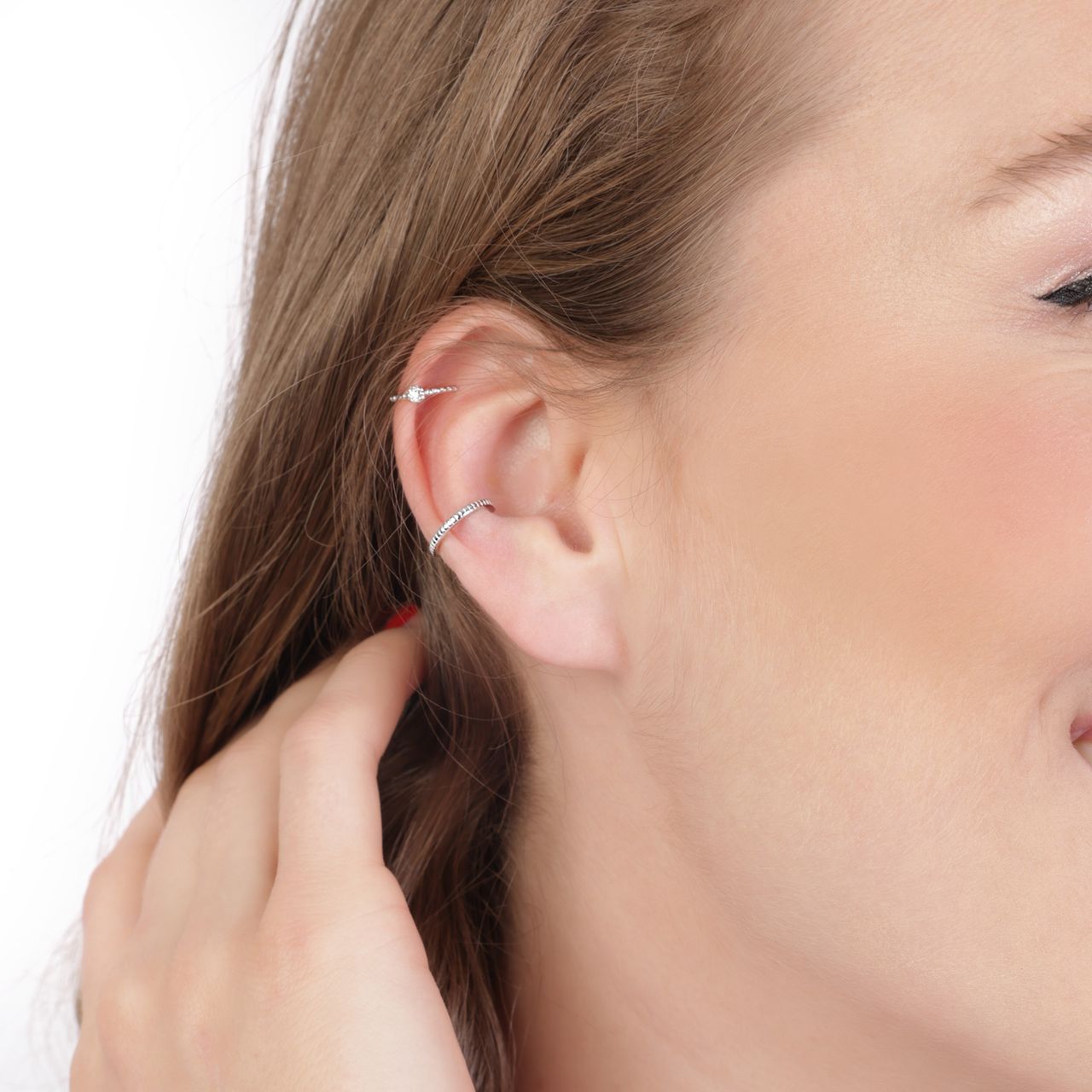 Zilveren set van 2 earcuffs met zirkonia