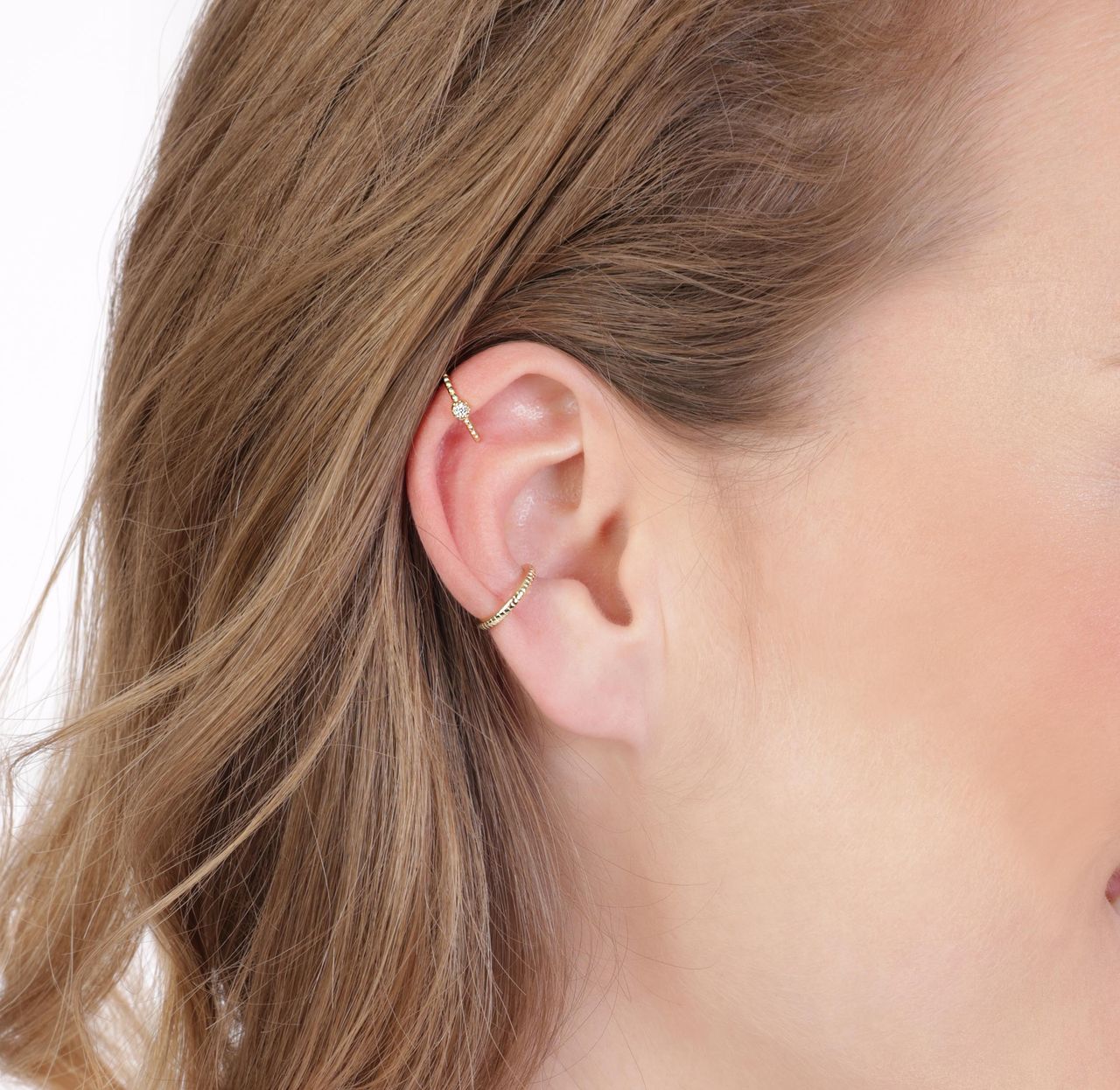 Zilveren goldplated set van 2 earcuffs zirkonia