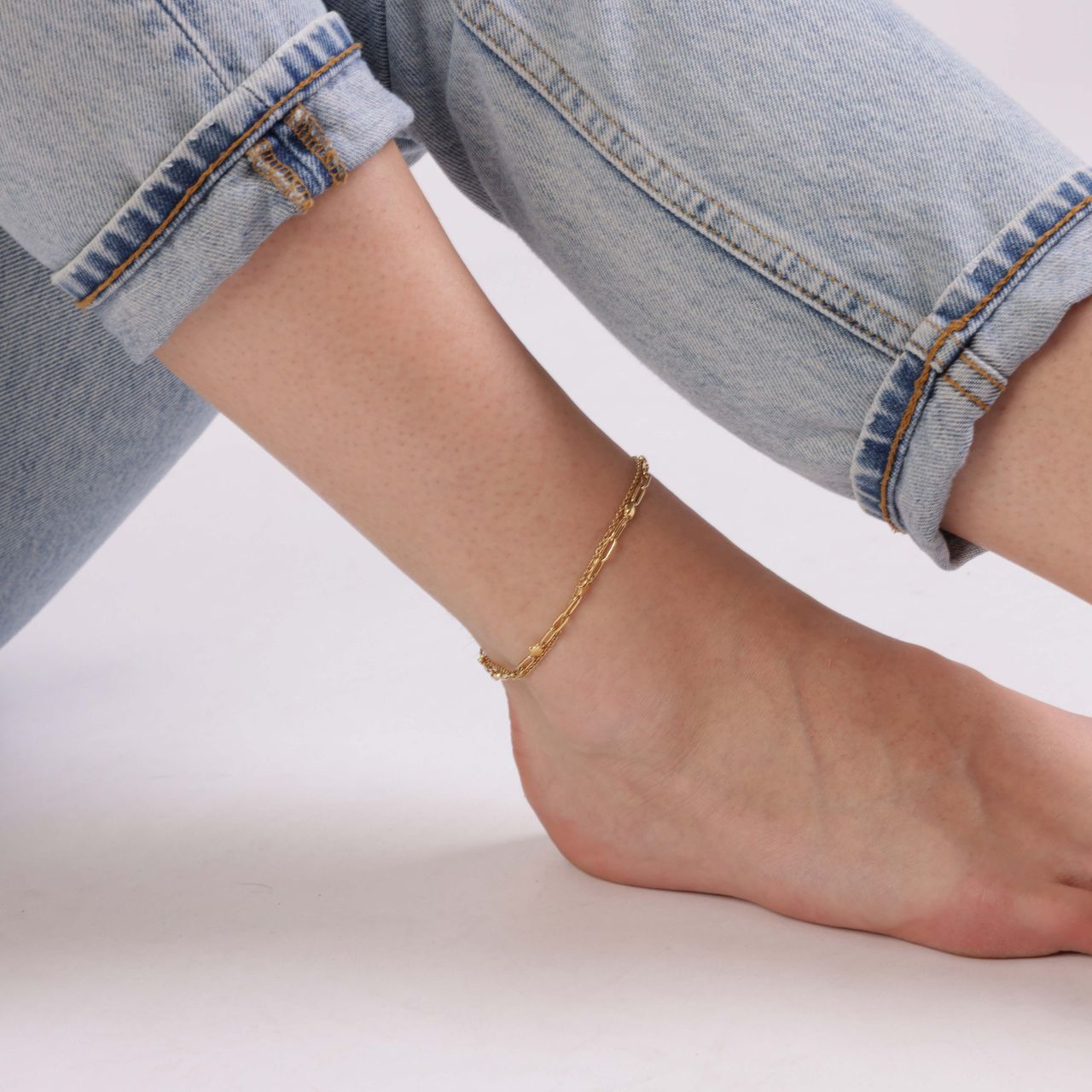 Gerecycled dubbele goldplated stalen enkelbandje met sterren