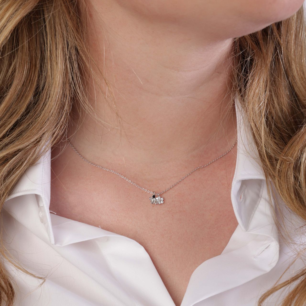 Zilveren ketting met hanger bloem zirkonia