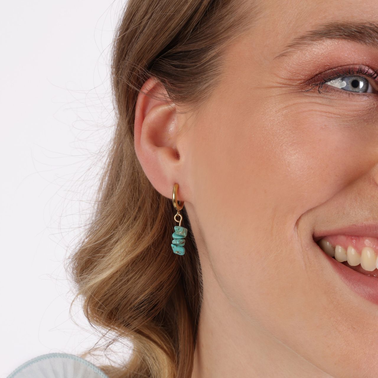 Stainless steel goldplated oorringen met hanger turquoise voor dames