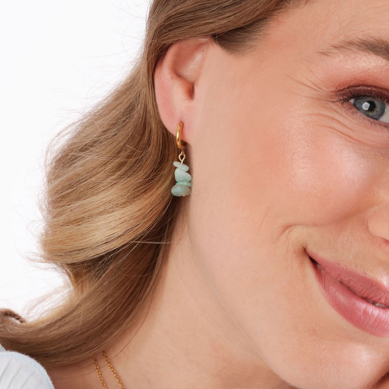 Stainless steel goldplated oorringen met hanger aventurijn voor dames