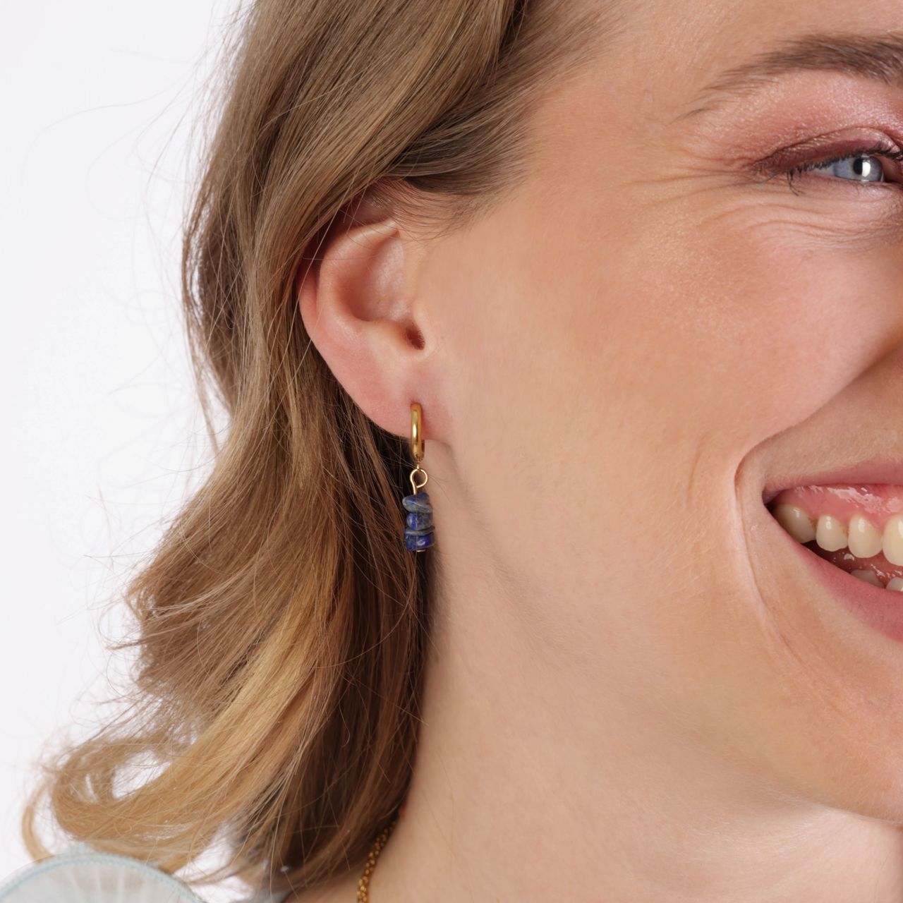 Stainless steel goldplated oorringen met hanger met lapis lazuli voor dames