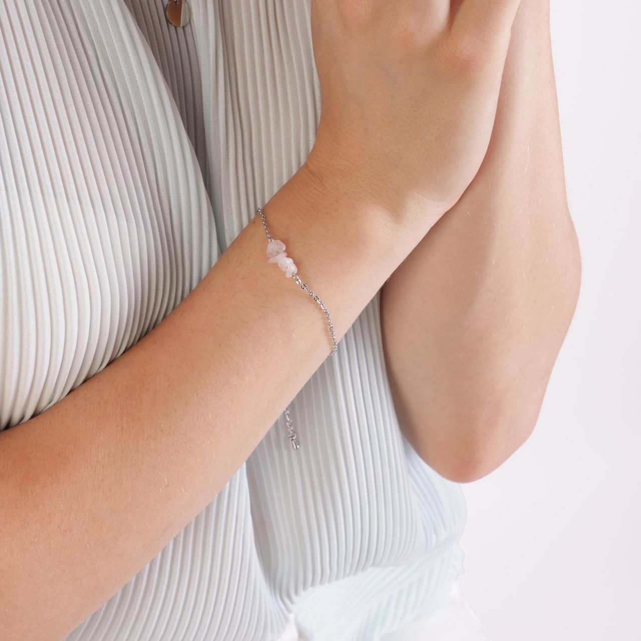 Armband, Edelstahl, mit Rosenquarz