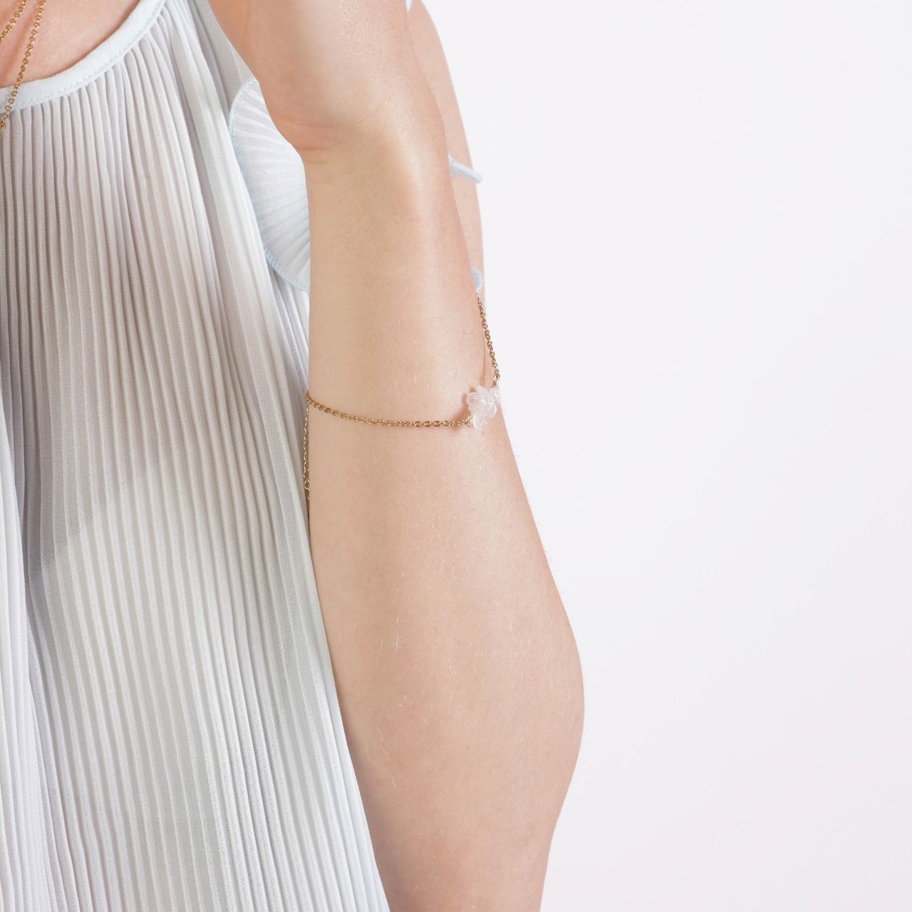 Stainless steel goldplated fantasiearmband met rozenkwarts voor dames