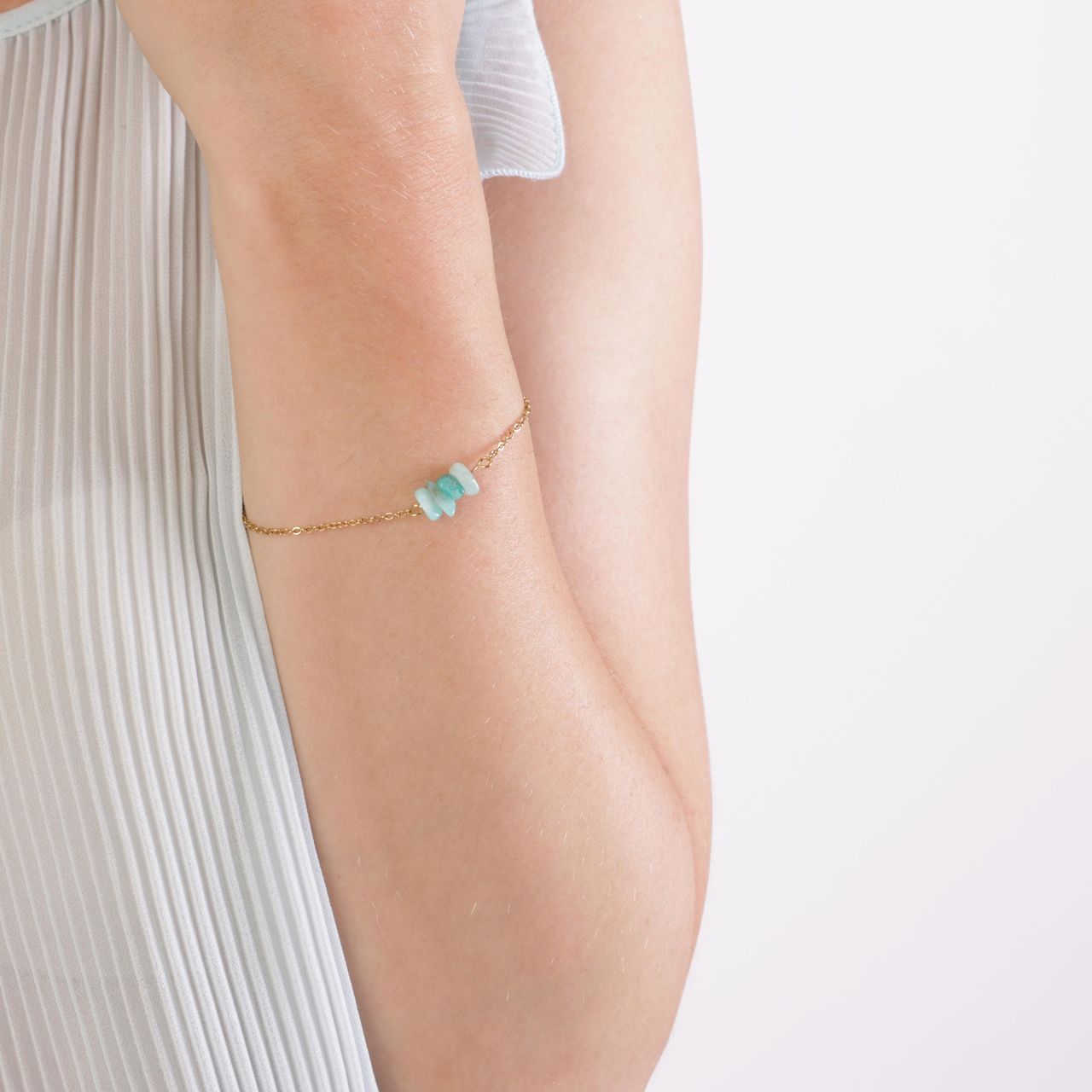 Stainless steel goldplated fantasiearmband met hanger met aventurijn voor dames