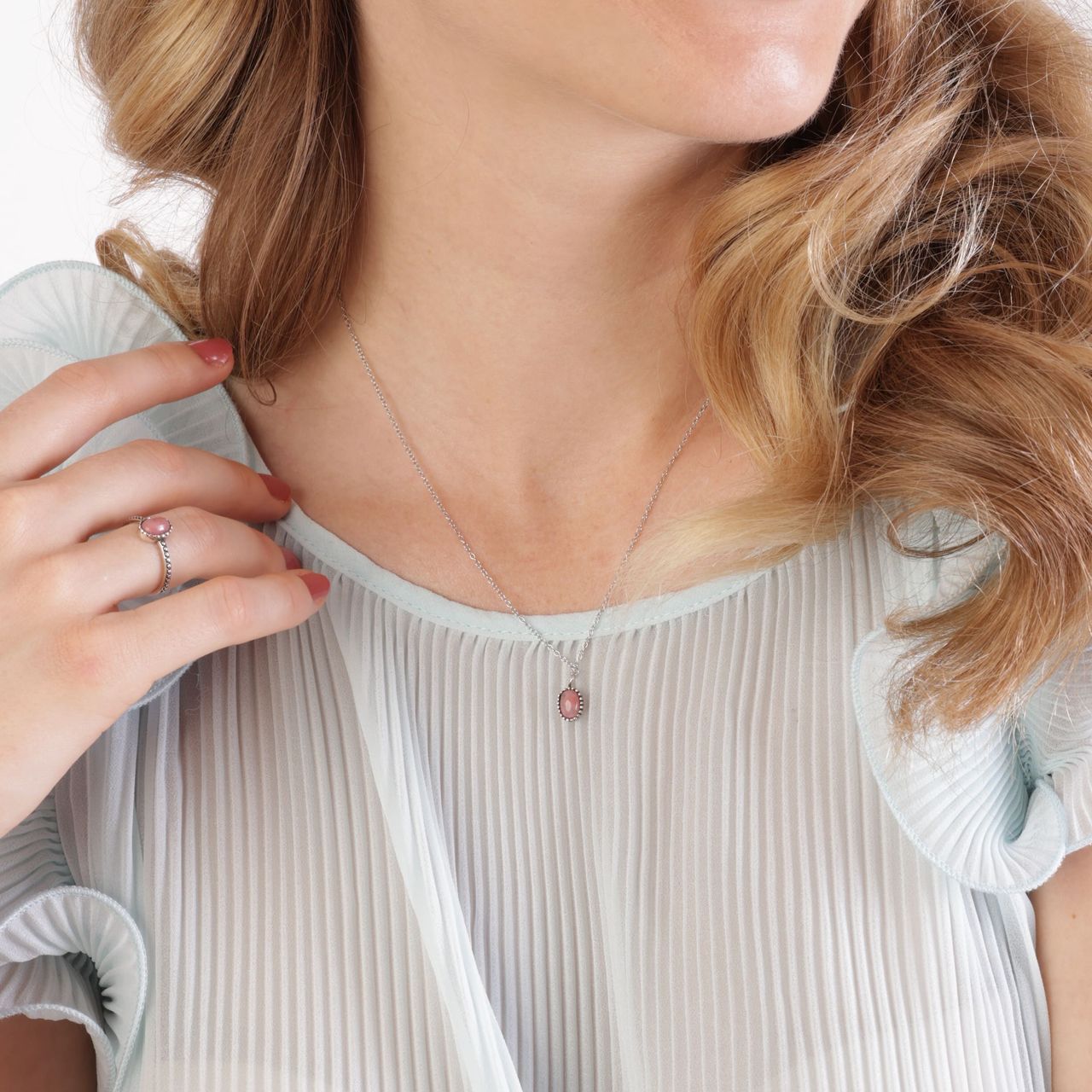 Zilveren ketting met hanger Gemstone rhodonite