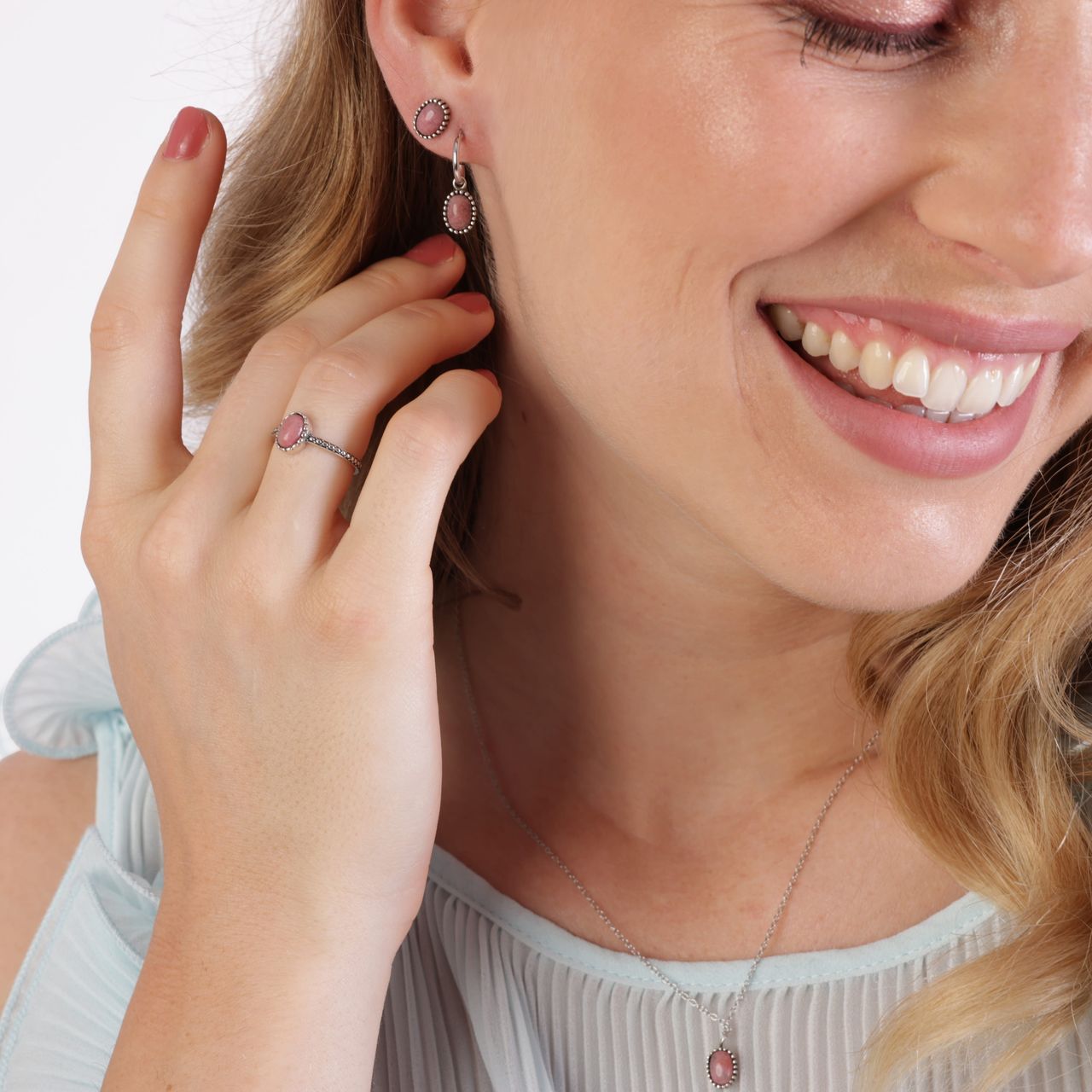 Ring, 925 Silber, mit Edelstein, Rhodonit