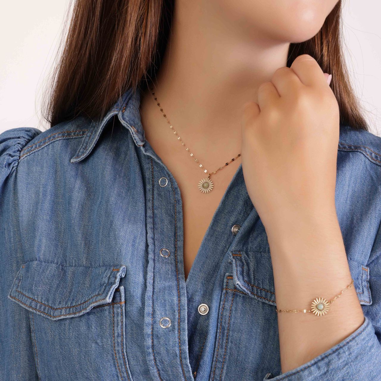Stainless steel 14 karaat goldplated ketting zon