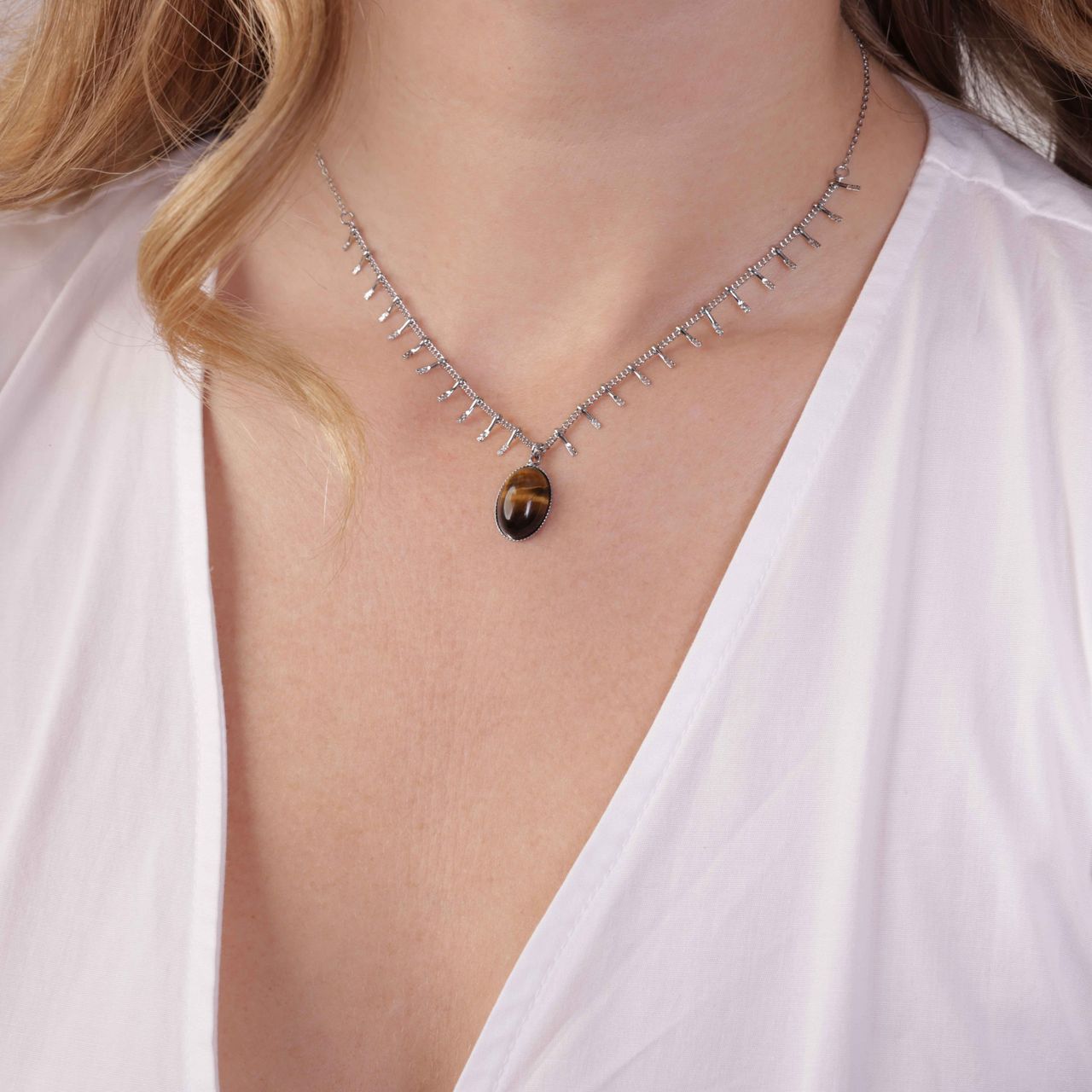 Stalen ketting met ovale hanger