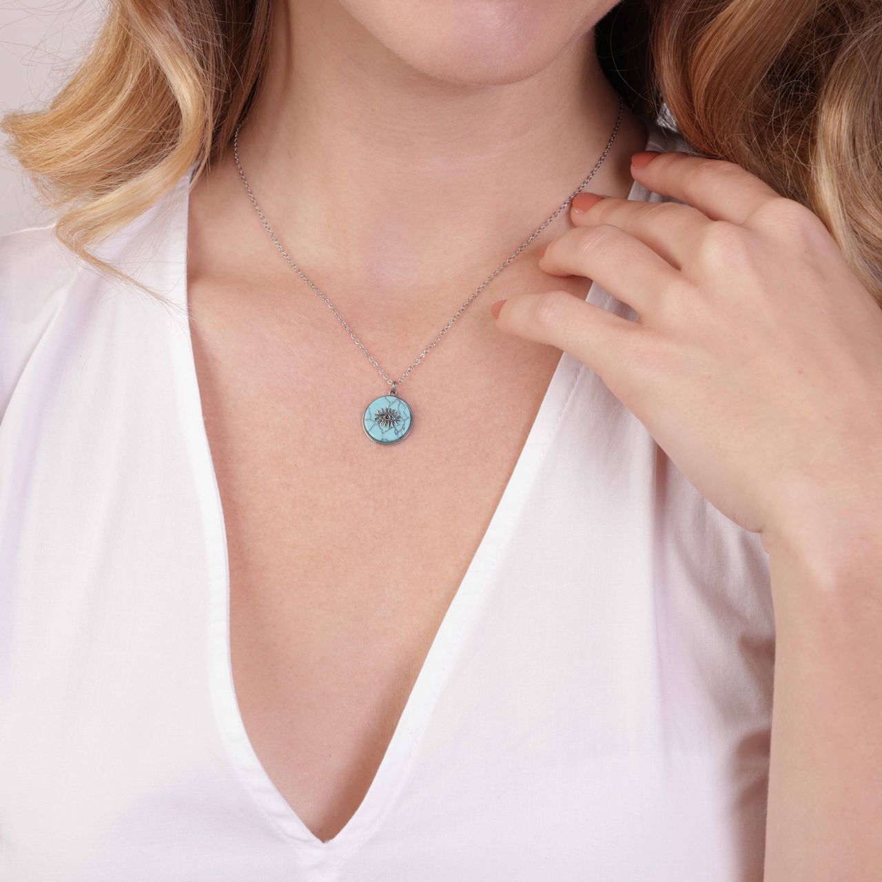 Stalen ketting met ronde hanger