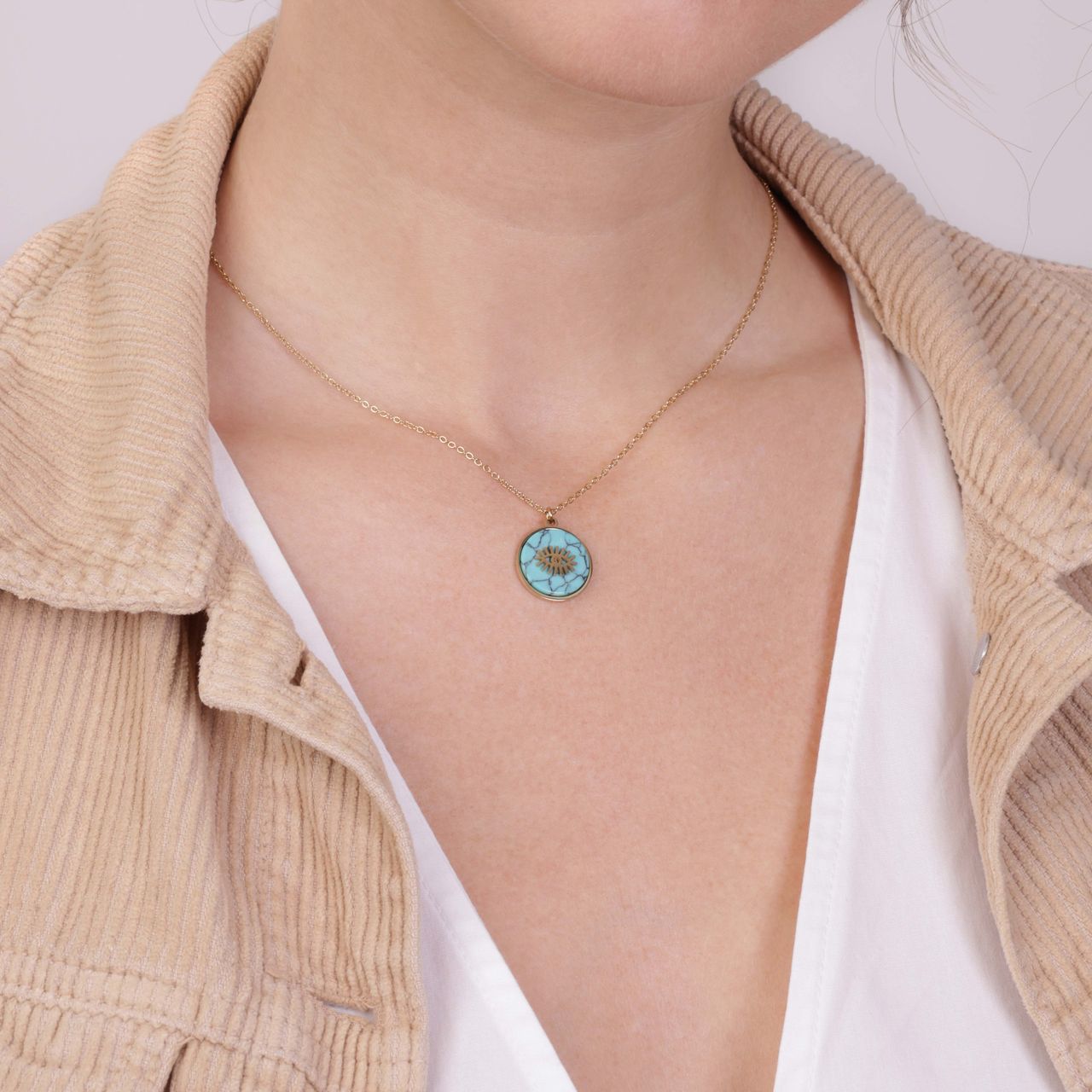 Stainless steel goldplated ketting met hanger munt voor dames