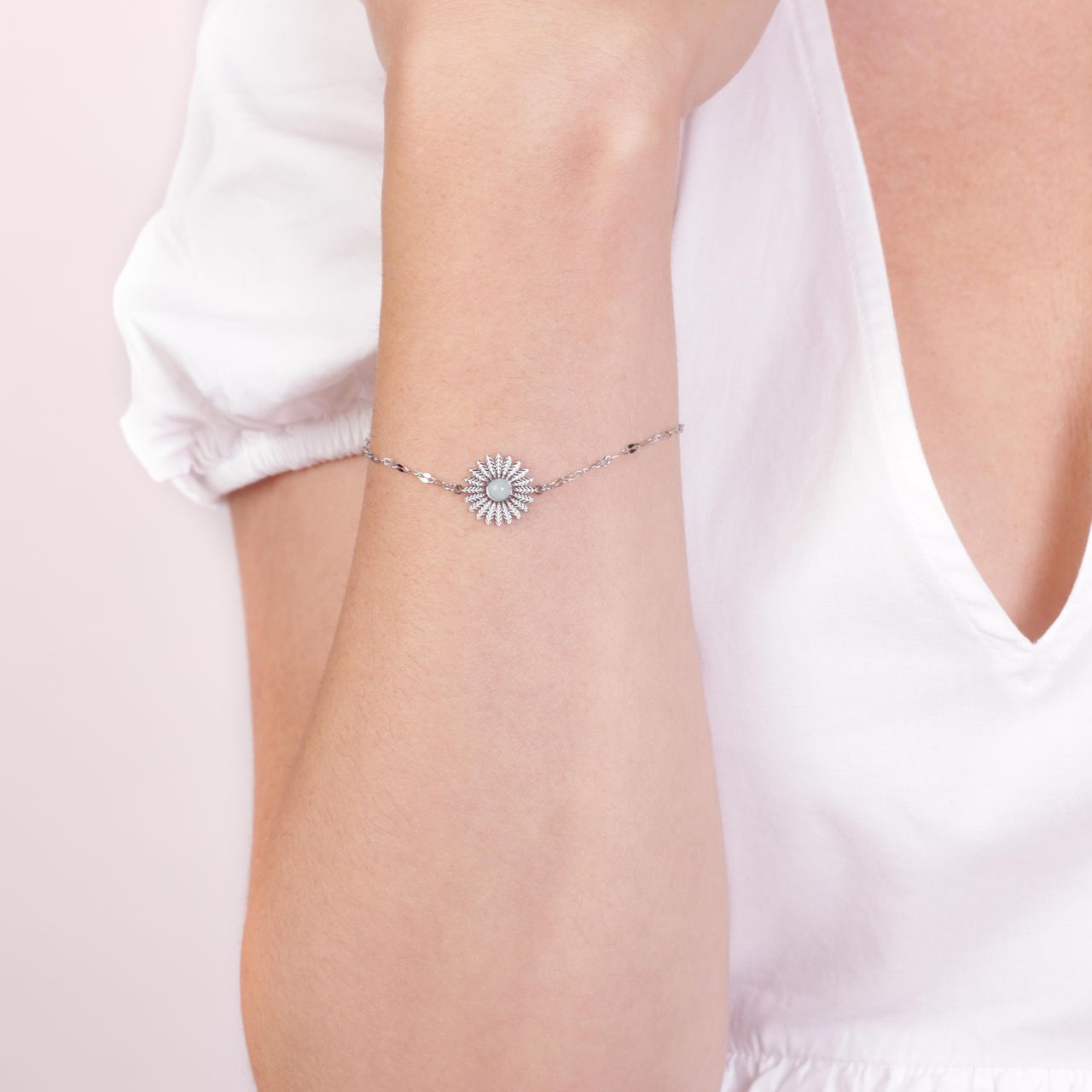 Stainless steel goldplated fantasiearmband met munt met natuursteen voor dames