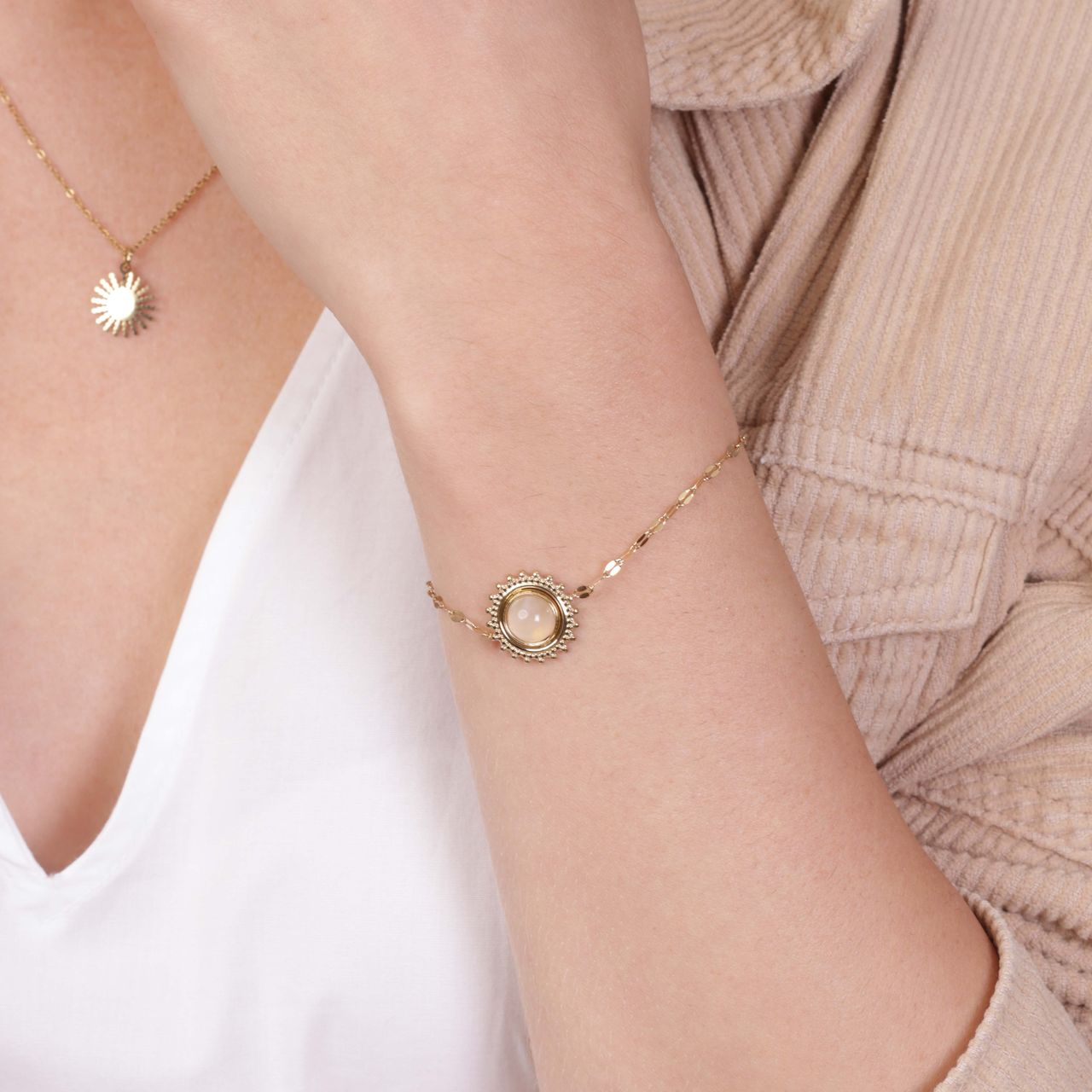 Stalen goldplated fantasiearmband met hanger voor dames