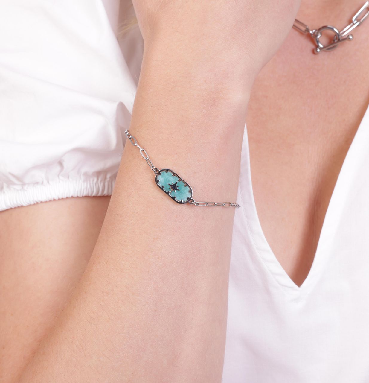Stalen armband blauwe hanger