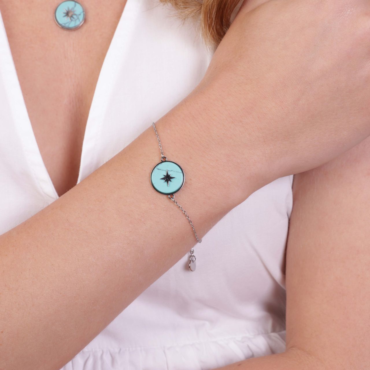 Stalen armband ronde bedel
