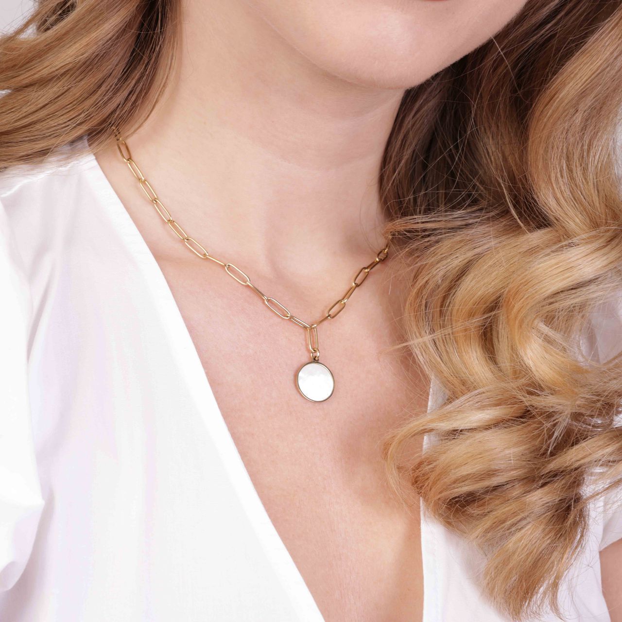 Stalen goldplated ketting met hanger voor dames