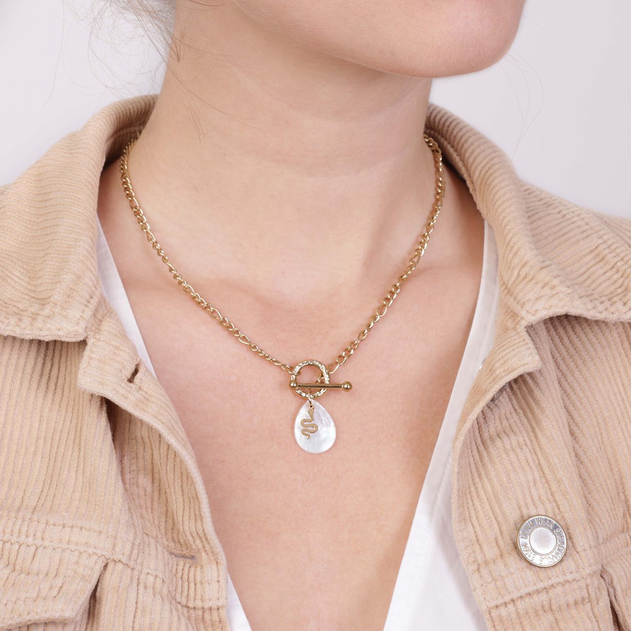 Stalen goldplated ketting met hanger voor dames