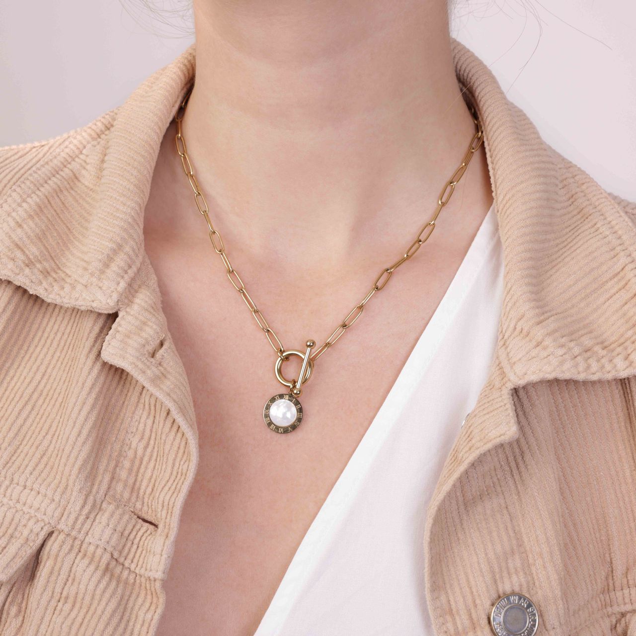 Stalen goldplated ketting met hanger voor dames