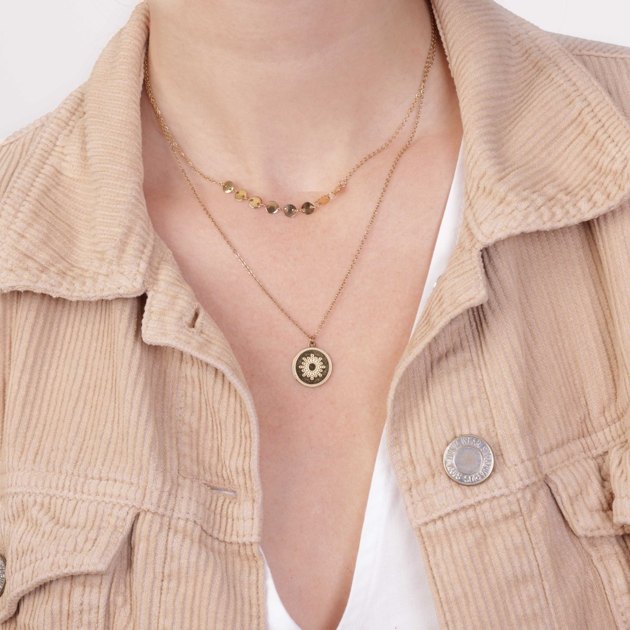 Stalen goldplated ketting met hanger munt voor dames