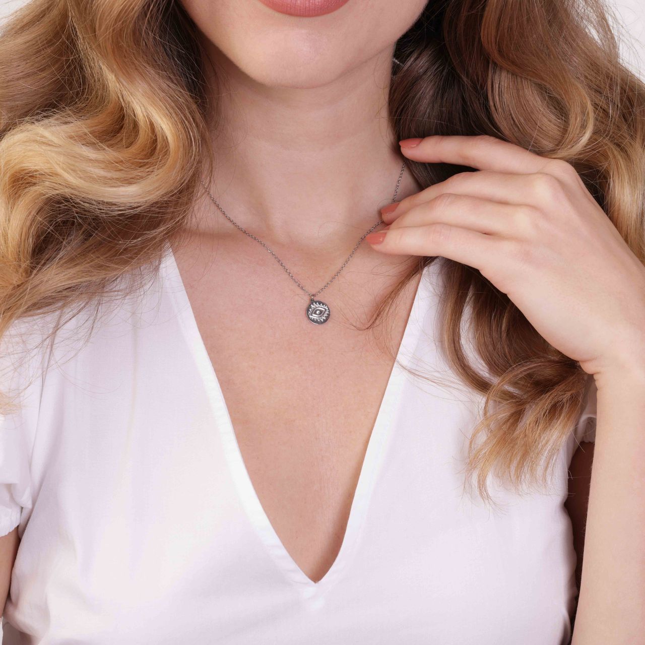 Stalen goldplated ketting met hanger munt voor dames