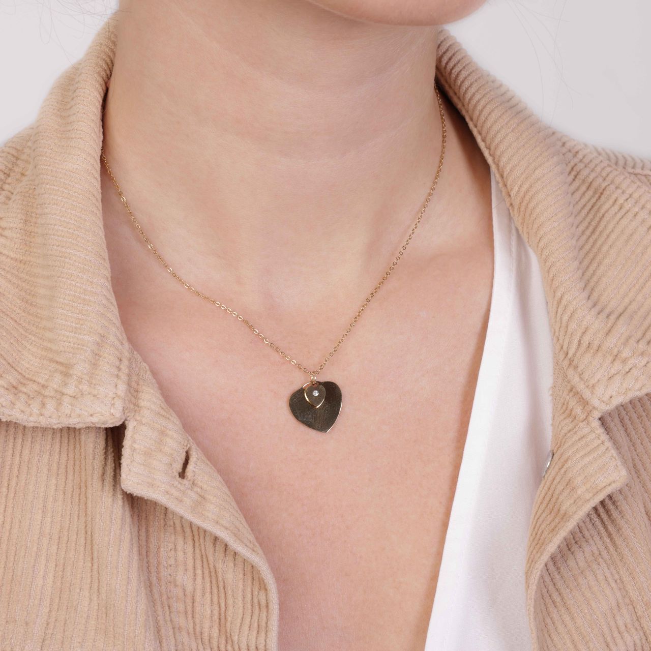 Stalen goldplated ketting met hanger hart voor dames