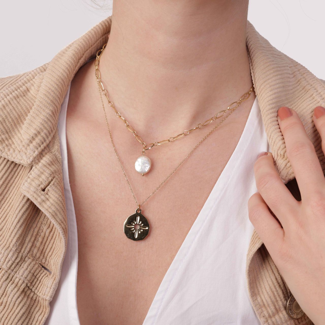 Stalen goldplated ketting met hanger munt voor dames
