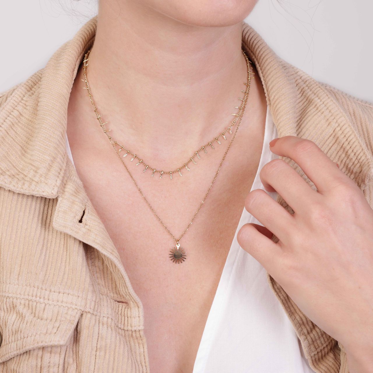 Stainless steel 14 karaat goldplated dubbele ketting