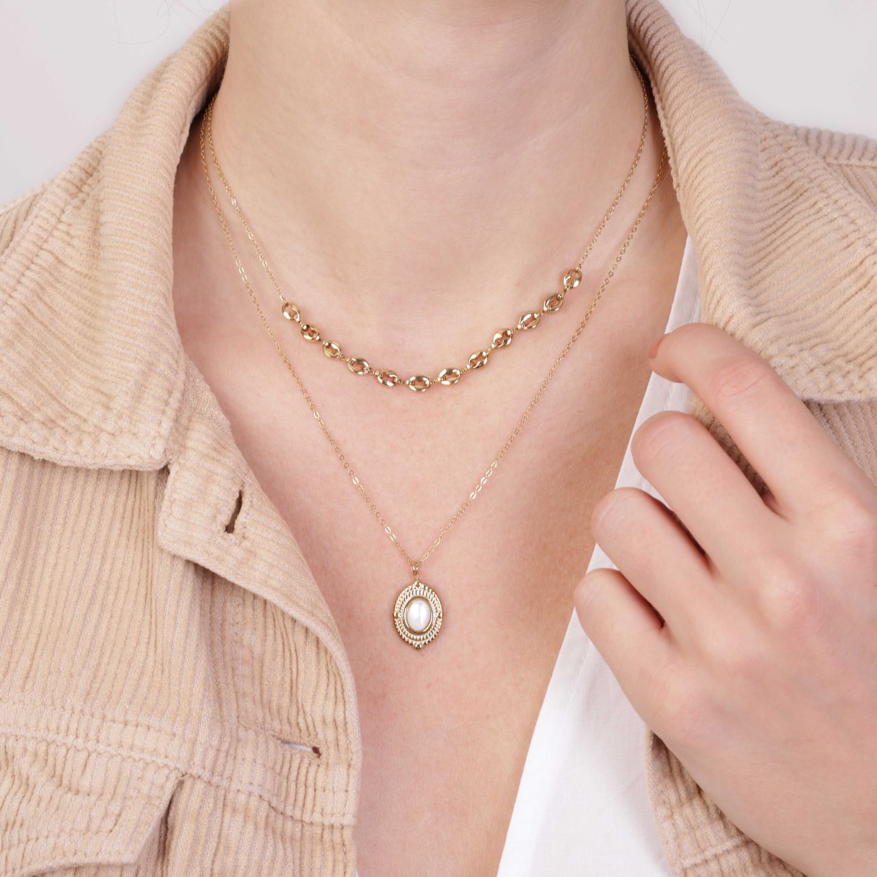 Stalen 14 karaat goldplated dubbele ketting