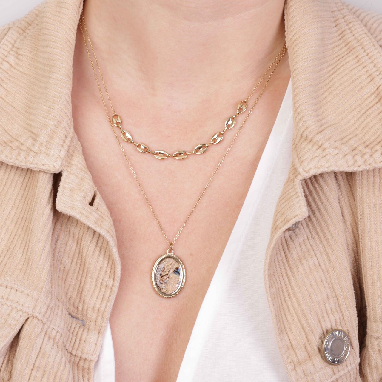 Stalen goldplated ketting met hanger voor dames
