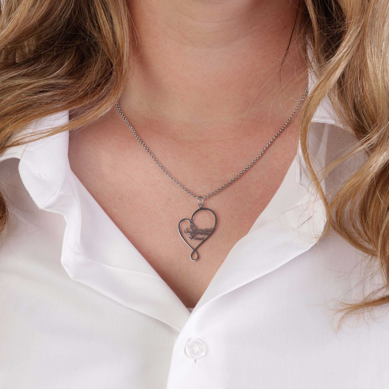 Stainless steel naamketting hart 3namen voor dames