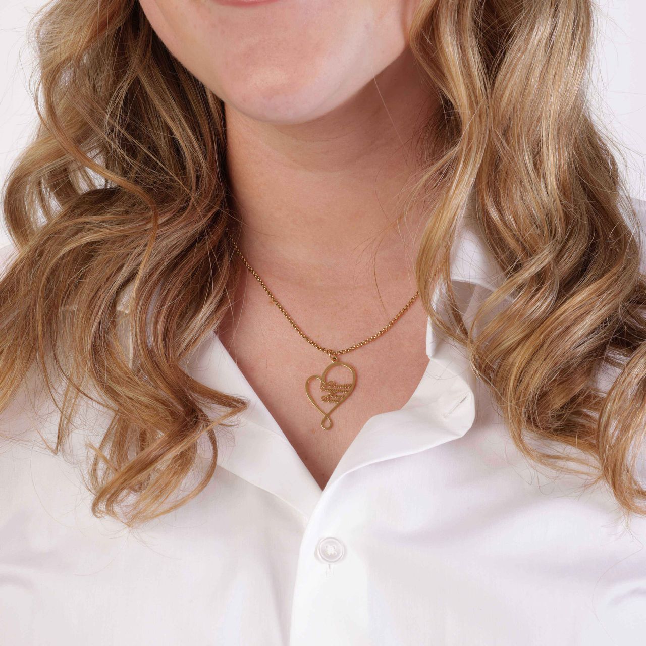 Stalen goldplated naamketting hart met 4 namen voor dames