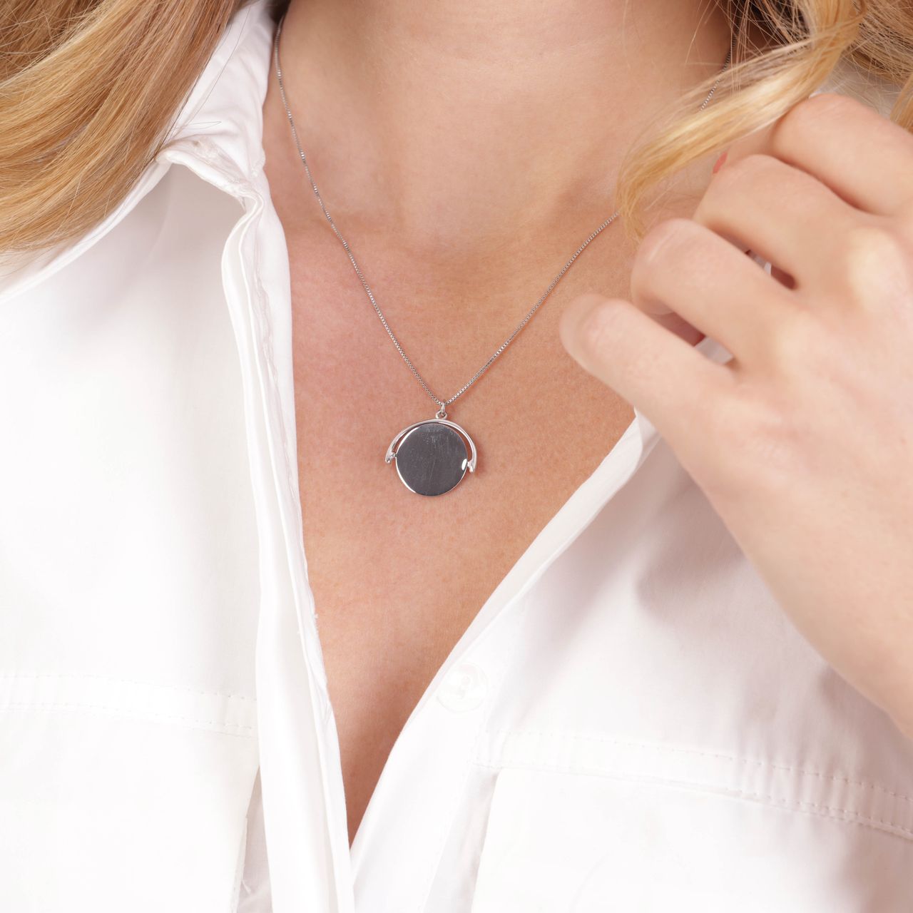 Zilveren ketting&hanger spinning disc