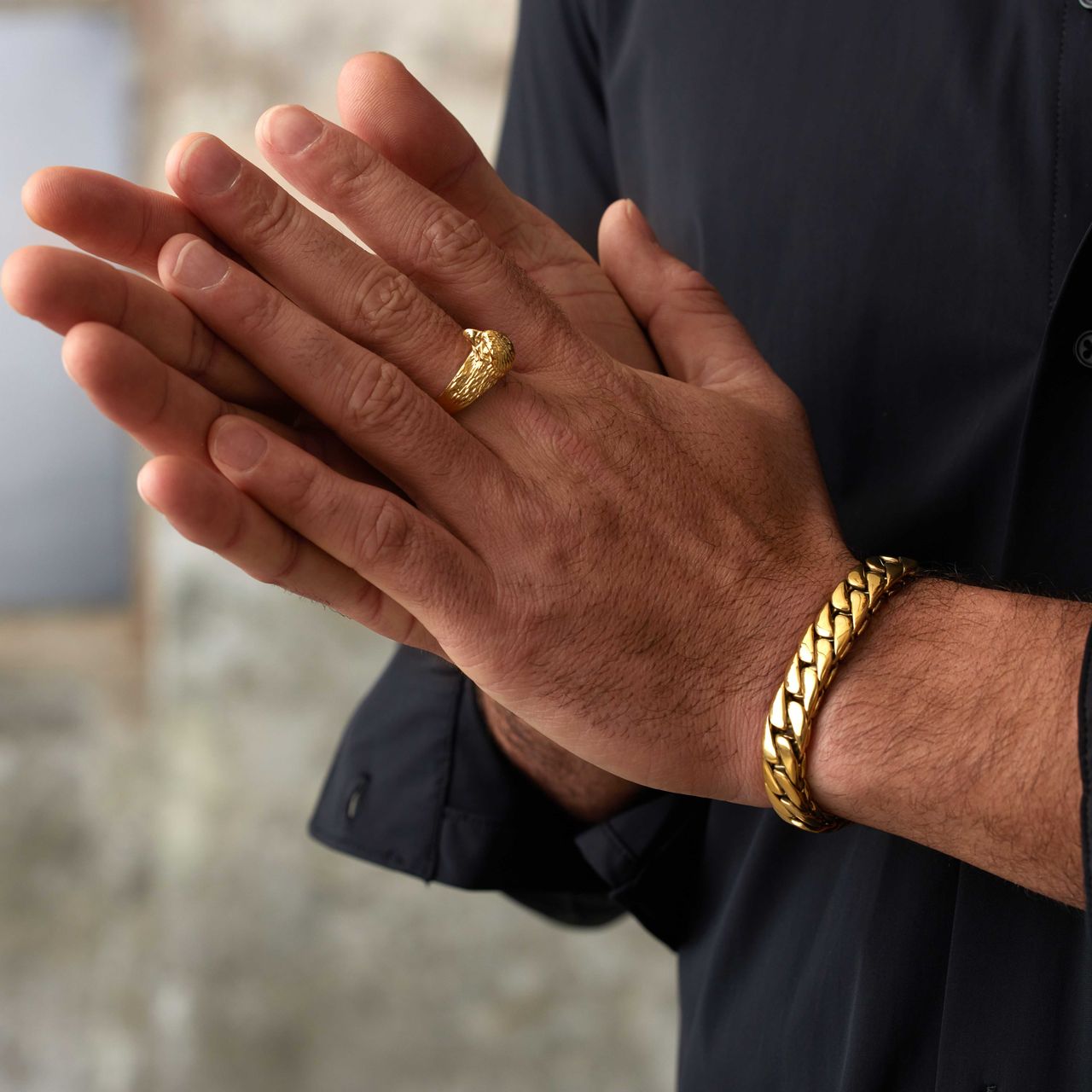 Herrenarmband, Edelstahl, vergoldet, Gourmet-Kettenglied