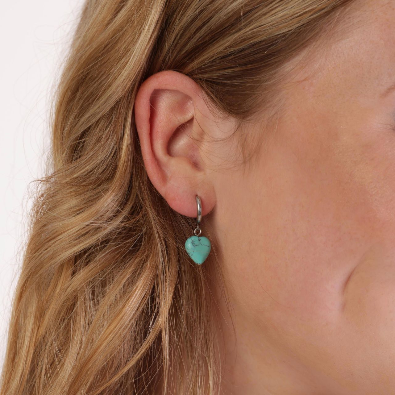 Stainless steel oorbellen met hartje turquoise