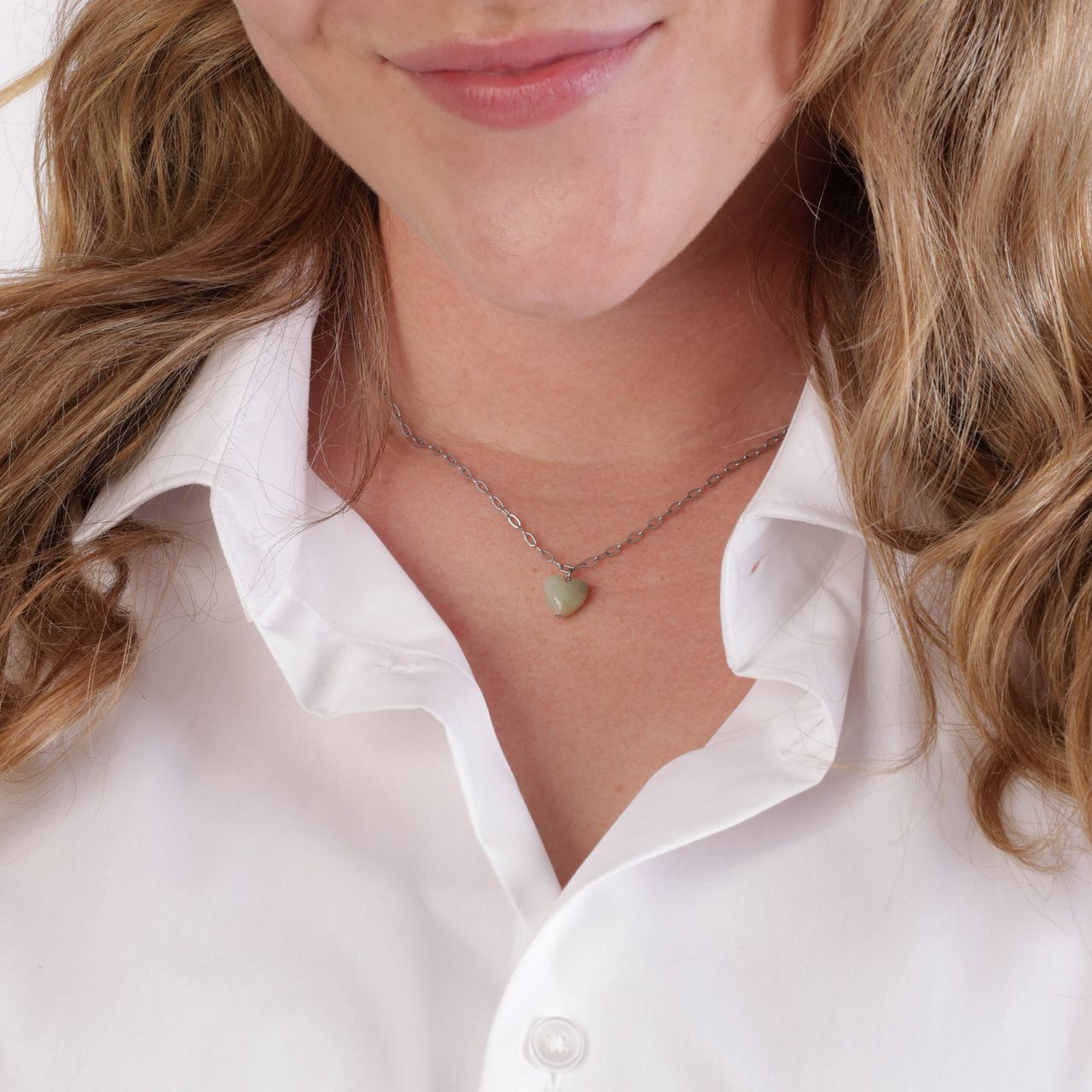 Stainless steel ketting met hartje aventurijn