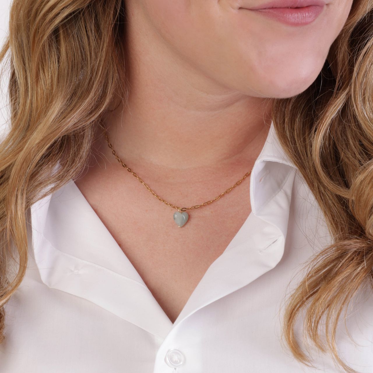 LuLu Jewels stalen goldplated ketting met hartje aventurijn voor dames