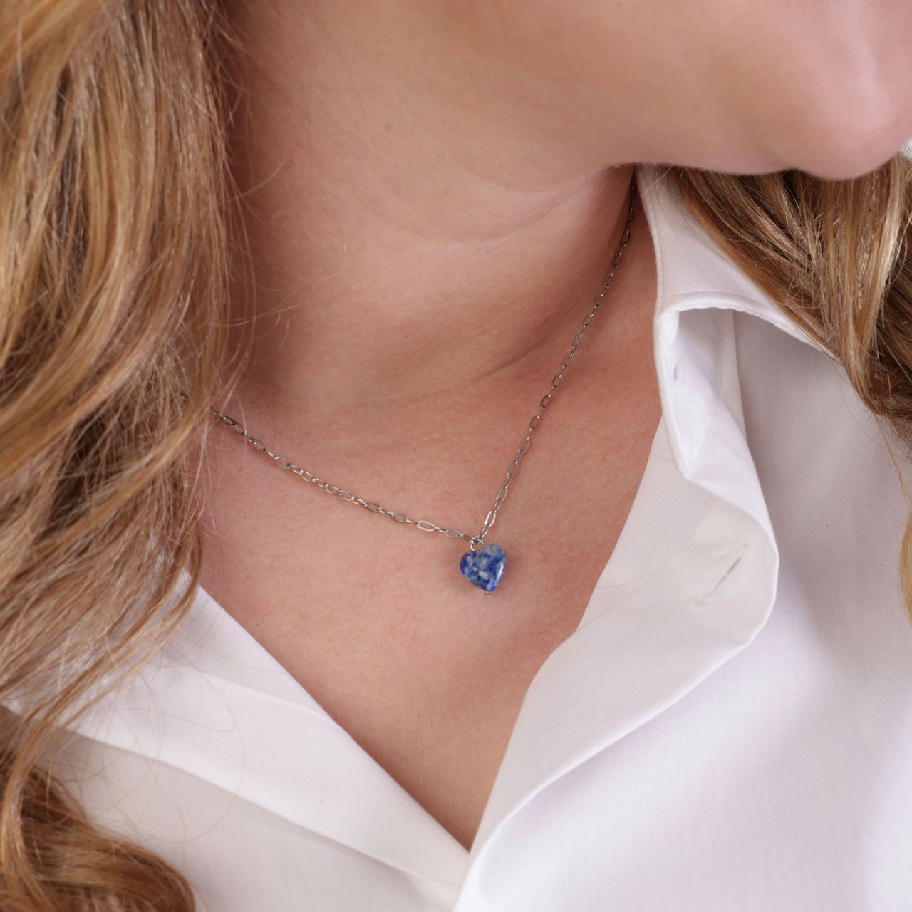 Stainless steel ketting met hartje lapis