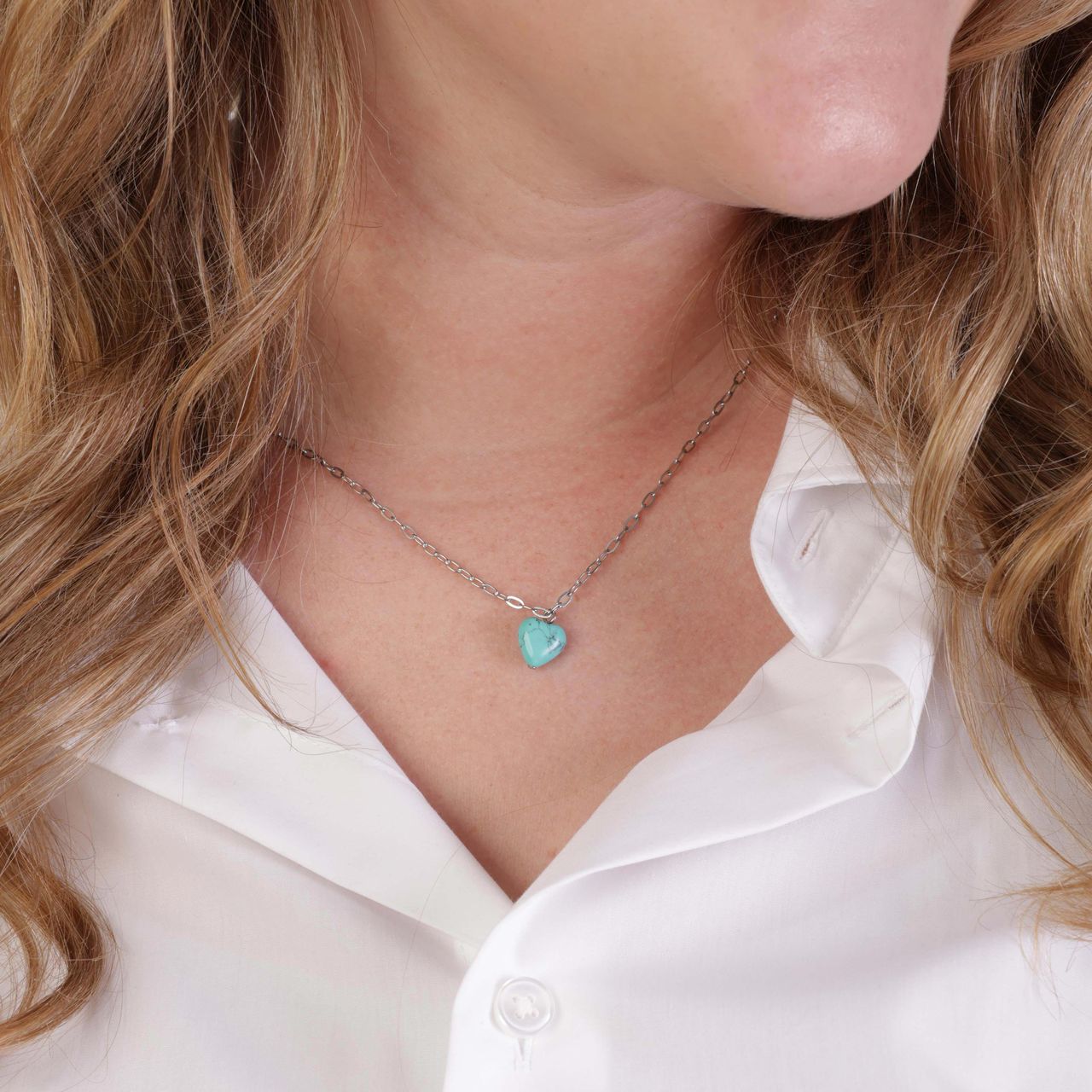 Stainless steel ketting met hartje turquoise
