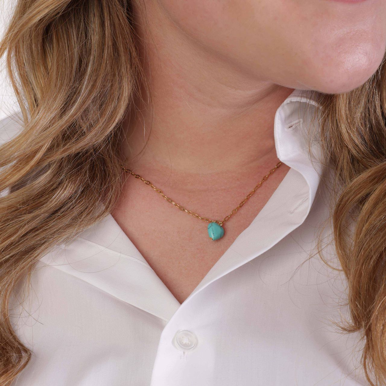 Stainless steel goldplated ketting met hanger hart met turquoise voor dames