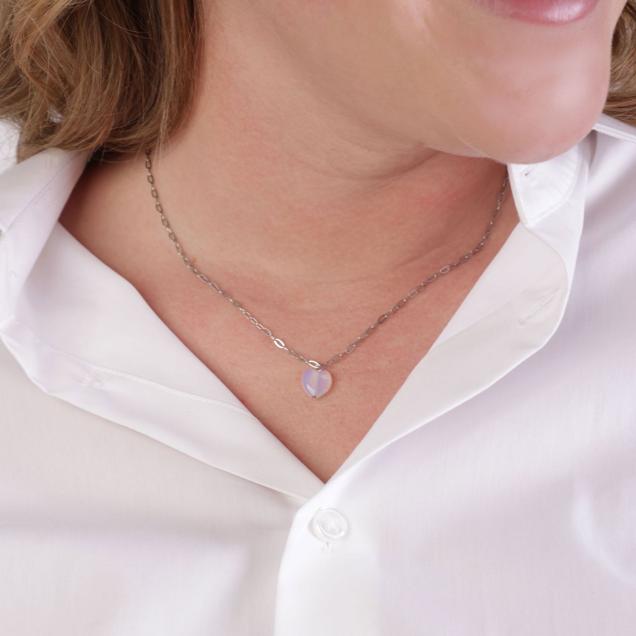 Stalen ketting met hartje maansteen