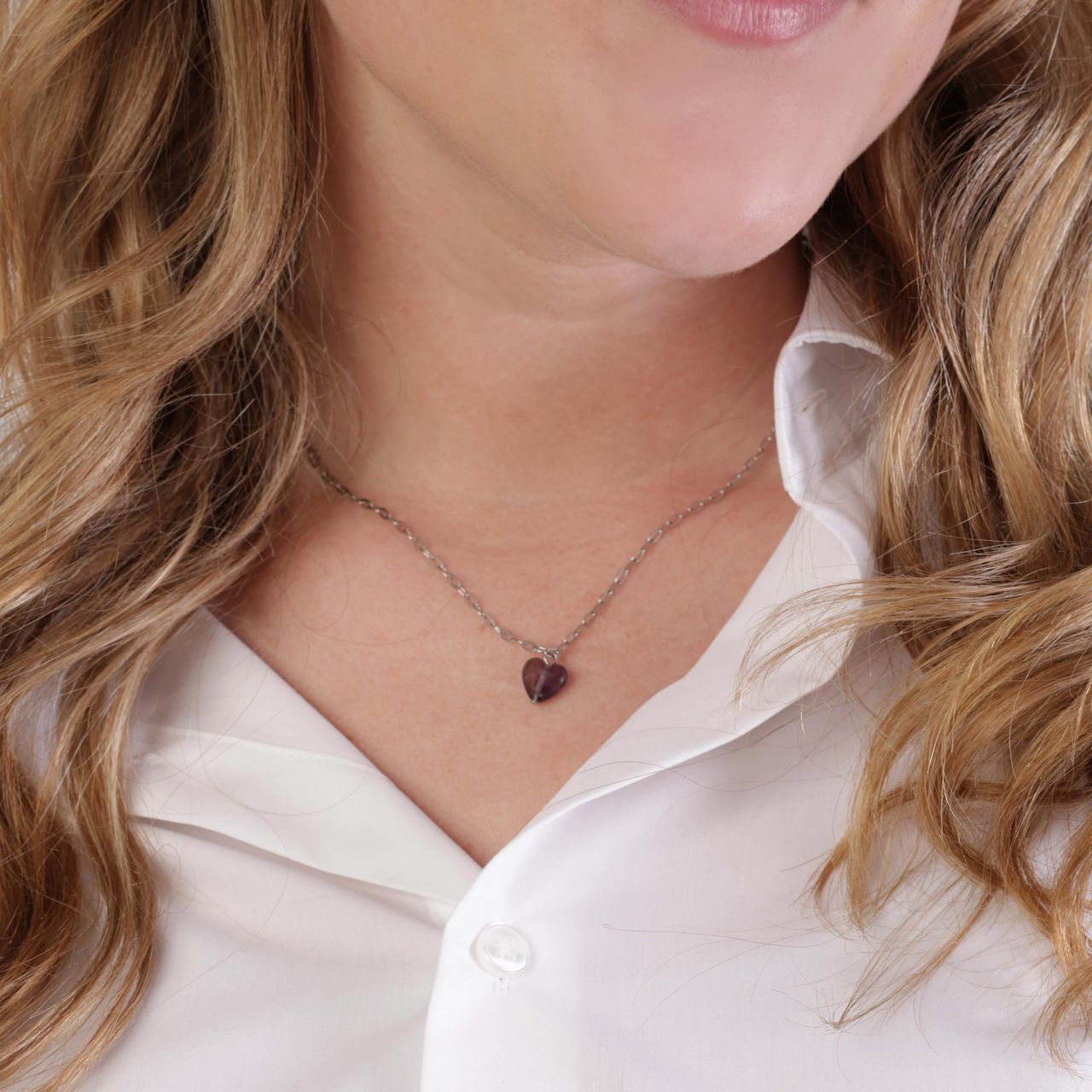 Stalen ketting met hartje amethyst
