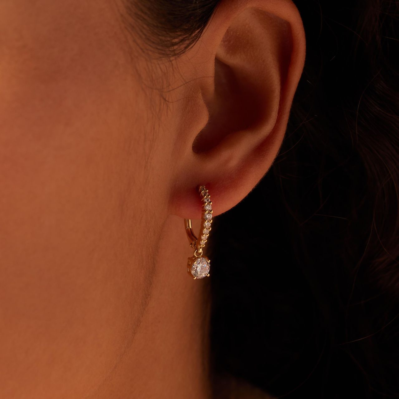 Zilveren goldplated oorringen met hanger zirkonia met zirkonia voor dames